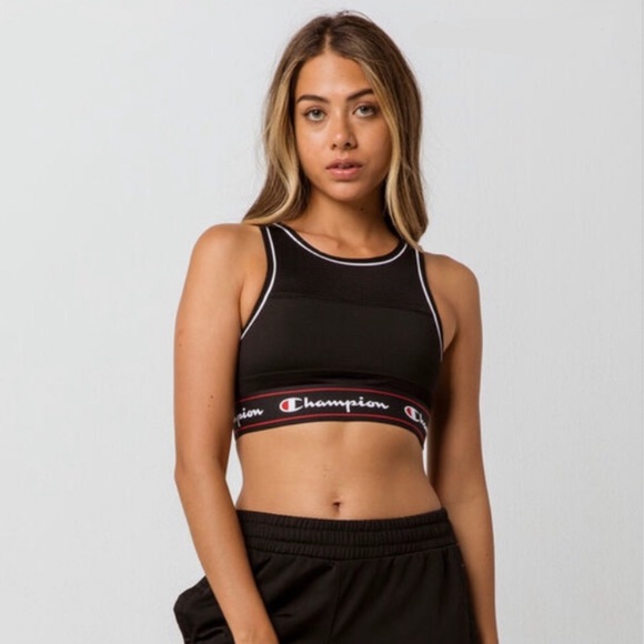 Champion Script Black Mesh Sports Bra Size Medium - Picture 1 of 7
